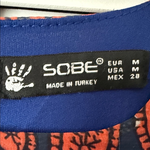 Elegant Floral Orange and Blue Dress - Picture 2 of 7